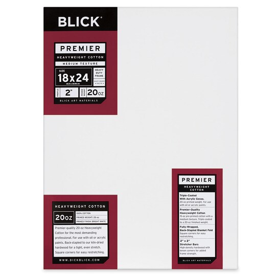Blick; Blick Premier Heavyweight Stretched Cotton Canvas - 18" x 24", 2" Profile; Category:Stretched Canvas; Image:1